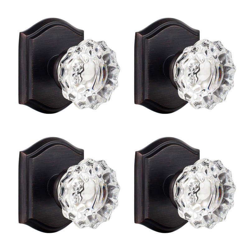 CLCTK 4 Pack Glass Dummy Door Knobs, Inactive Crystal Half-Dummy Door Knobs for Closet/Bifold, Oil Rubbed Bronze - Image 1